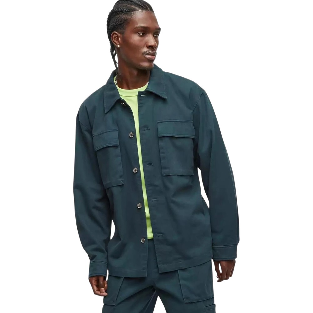 Mode of One Relaxed Fit Utility Shirt Jacket Wild Dark Green Cotton‎ Authentic S